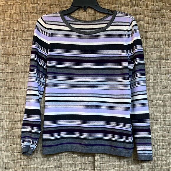 Vintage Merino wool Striped Purple and Gray Women's Top - Picture 1 of 4